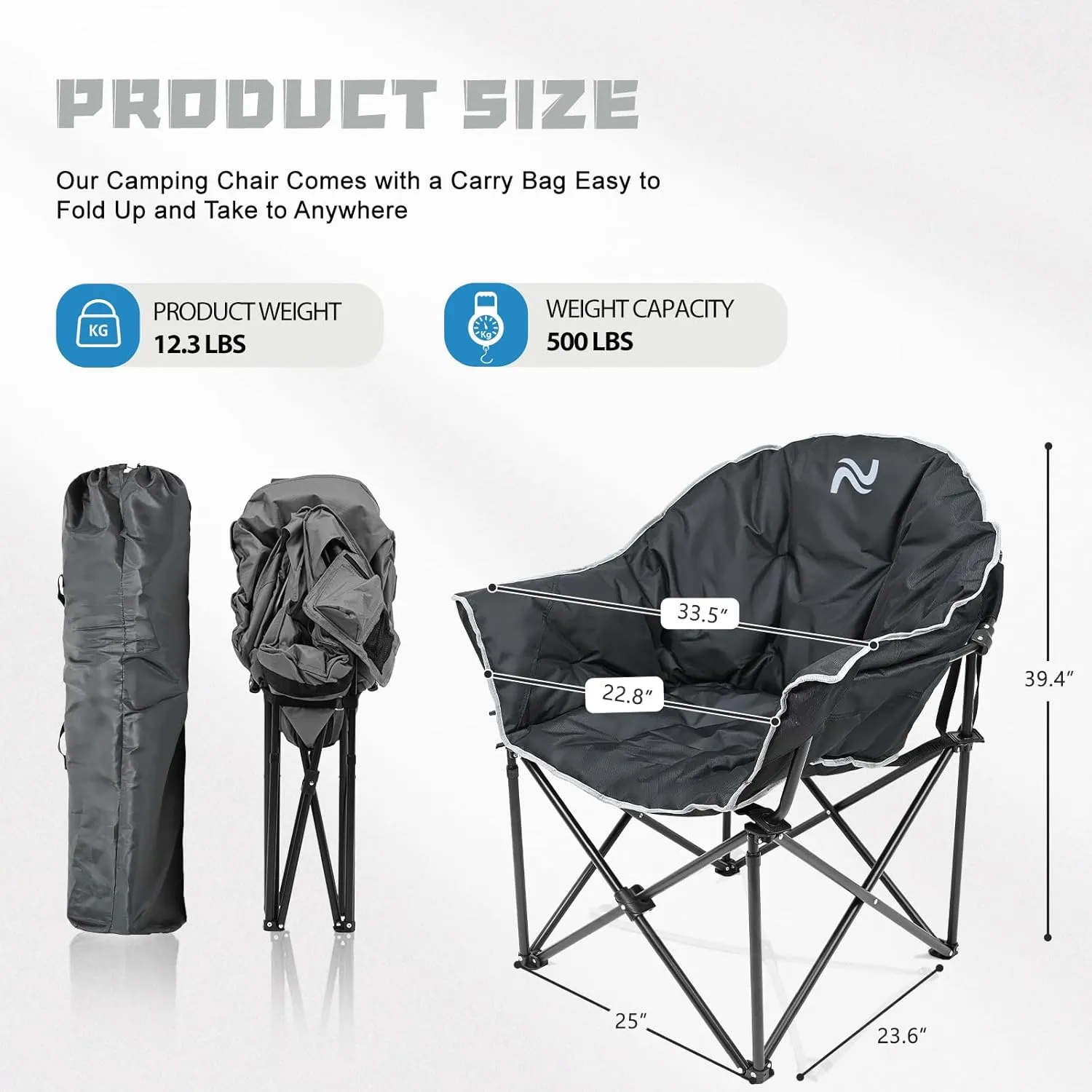 NAIZEA Heavy Duty Camping Chair - Oversized Portable Camping Chairs, Patio Lounge Chairs, Padded Outdoor Folding Chair for Sports Lawn Beach Garden Fishing