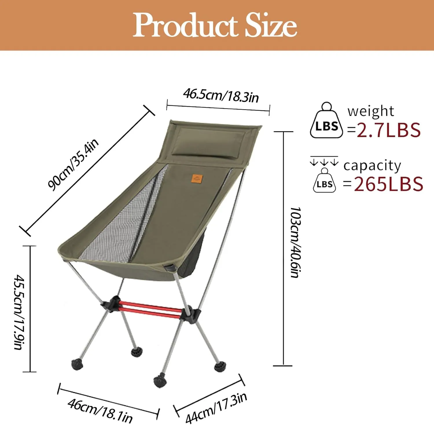Naturehike Camping Chair, Foldable with Storage Bag, Outdoor Portable for Adults, Lightweight, Supports 265lbs, Backpacking for Fishing, Hiking, Beach, Lawn (Green/L)