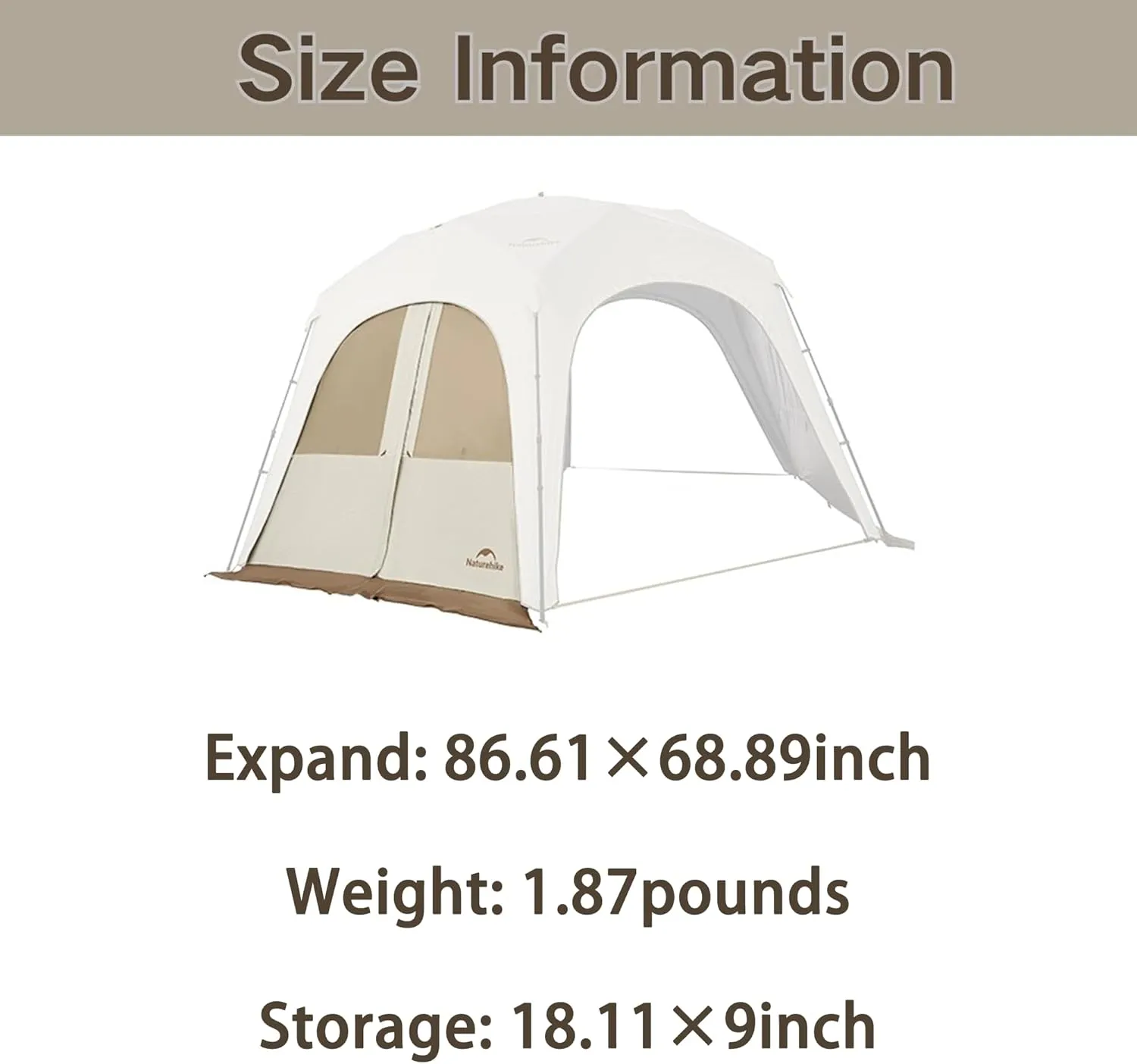 Naturehike Quarter/Hexagonal Camping Tent Canopy Sun Shade,Outdoor Tent for Camping,Fishing,Picnics, Canopy Available with Ground Cloth,Door Curtains,Tent Connector