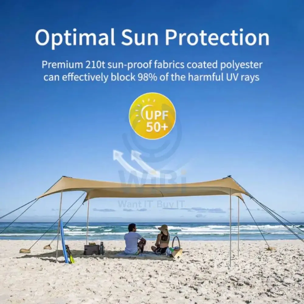 Naturehike UPF 50  Beach Tarp With 4 Poles - Khaki