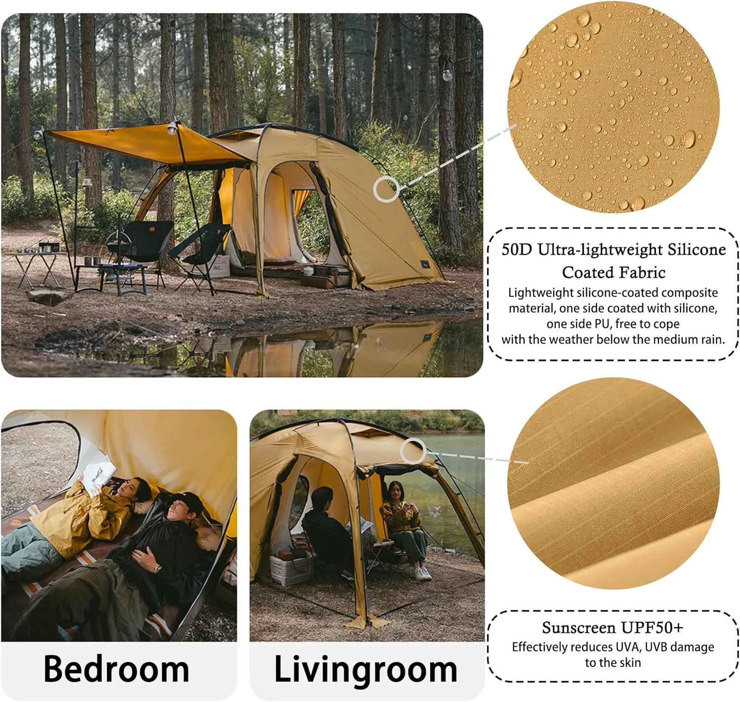 Naturehike7.6 Double Person 4-Seasons Camping Tent, UPF50  Sun Protection Tent with 7001 Aluminum Alloy Poles, PU2000mm  Waterproof Tent for Outdoor Camping,Picnic