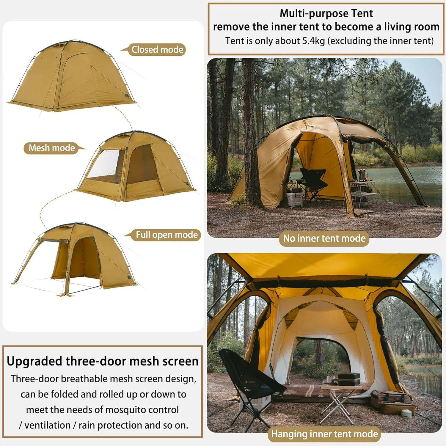 Naturehike7.6 Double Person 4-Seasons Camping Tent, UPF50  Sun Protection Tent with 7001 Aluminum Alloy Poles, PU2000mm  Waterproof Tent for Outdoor Camping,Picnic