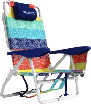Nautica - Beach Chair, Five Position Backpack Chair, Portable & Adjustable with Padded Pillow and Cup Holders and Attached Insulated Cooler Bag (Dotty Palm Rainbow)