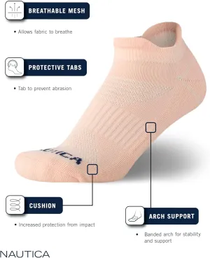 Nautica Women's Athletic Socks - 12 Pack Anti Blister Low Cut Tab Cushioned Ankle Socks - Arch Support Socks for Women (4-10)