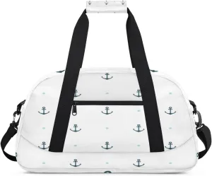 Nautical Anchor Gym Duffel Bag for Men Women Blue Dot Sports Tote Bag with Adjustable Shoulder Strap for Dance Gymnastics Traveling Outdoor Camping Overnight Stay