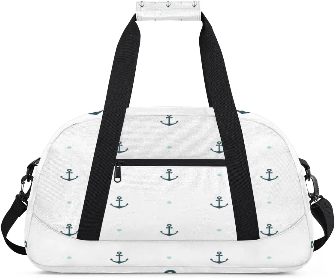 Nautical Anchor Gym Duffel Bag for Men Women Blue Dot Sports Tote Bag with Adjustable Shoulder Strap for Dance Gymnastics Traveling Outdoor Camping Overnight Stay