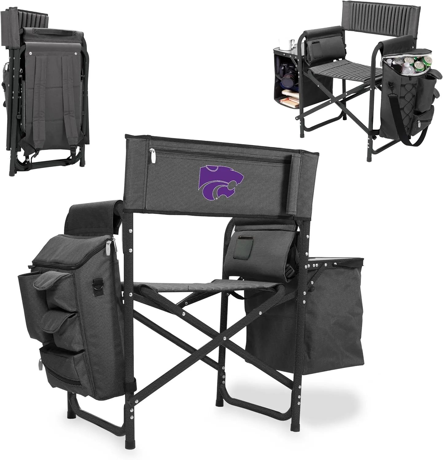 NCAA Kansas State Wildcats Fusion Camping Chair with Side Table and Soft Cooler - Beach Chair for Adults - Lawn Chair