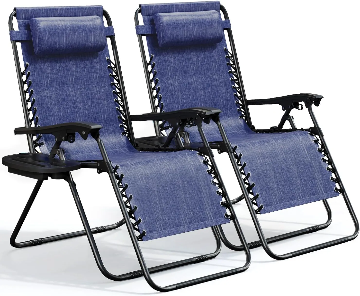 Nestl Zero Gravity Chairs Set of 2, Patio Lounge Chair Outdoor with Pillows & Cup Holder Trays, Adjustable Steel Mesh Reclining Camping Chair, Folding Patio Lawn Chair for Deck, Beach, Yard - Blue