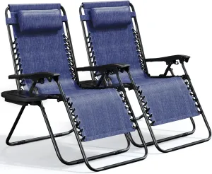 Nestl Zero Gravity Chairs Set of 2, Patio Lounge Chair Outdoor with Pillows & Cup Holder Trays, Adjustable Steel Mesh Reclining Camping Chair, Folding Patio Lawn Chair for Deck, Beach, Yard - Blue