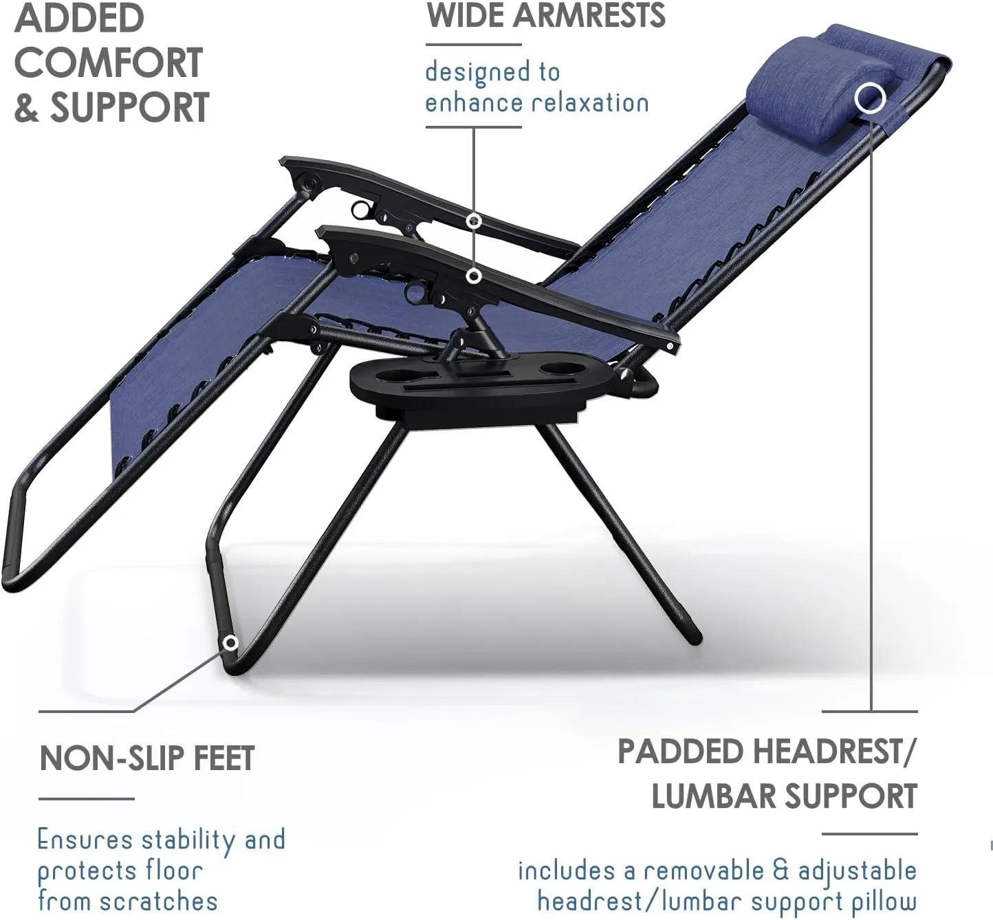 Nestl Zero Gravity Chairs Set of 2, Patio Lounge Chair Outdoor with Pillows & Cup Holder Trays, Adjustable Steel Mesh Reclining Camping Chair, Folding Patio Lawn Chair for Deck, Beach, Yard - Blue