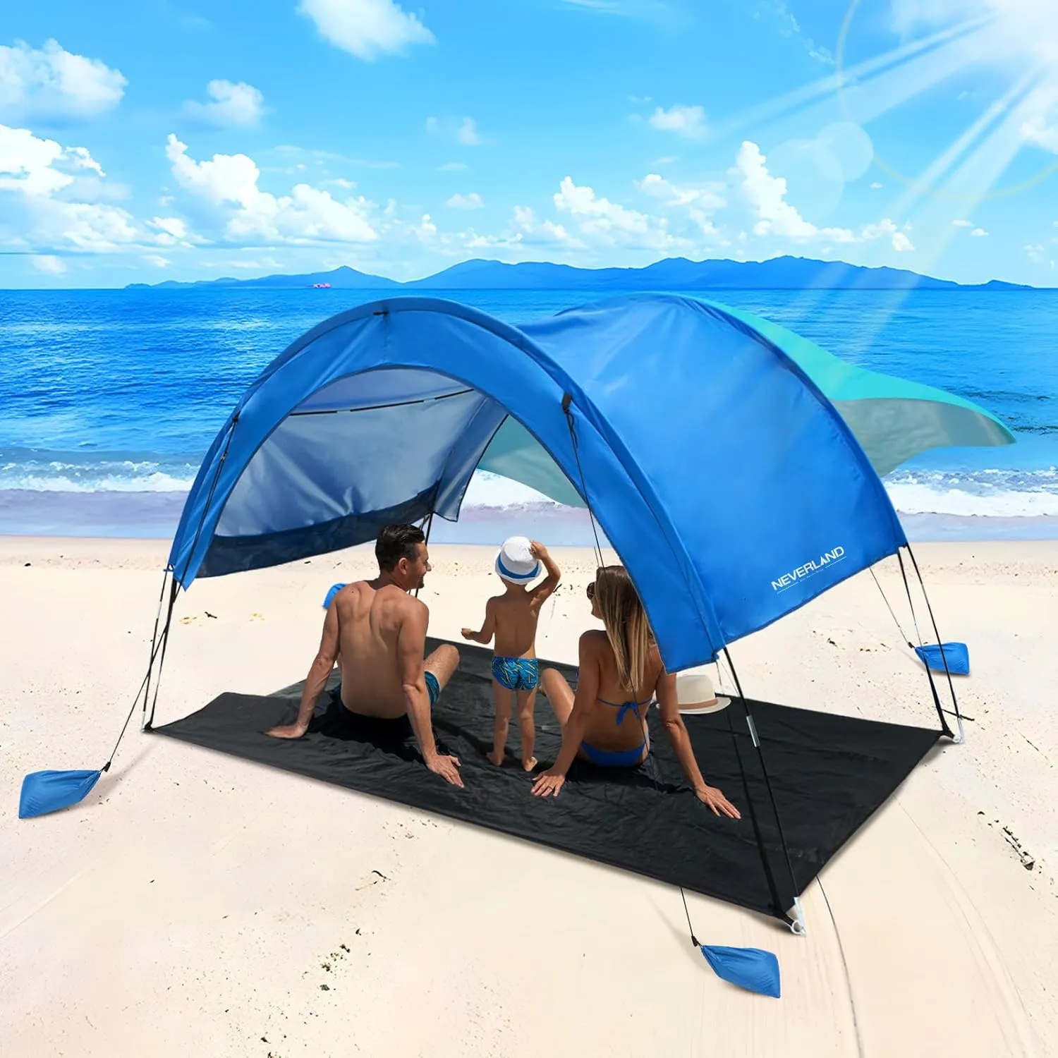 NEVERLAND Beach Sun Shade Canopy Shelter - Outdoor Beach Tent Canopy UPF50  for 3-4 Persons, Easy Set Up with 4 Sandbags & Ground Mat for Beach, Camping, Picnics and Backyard