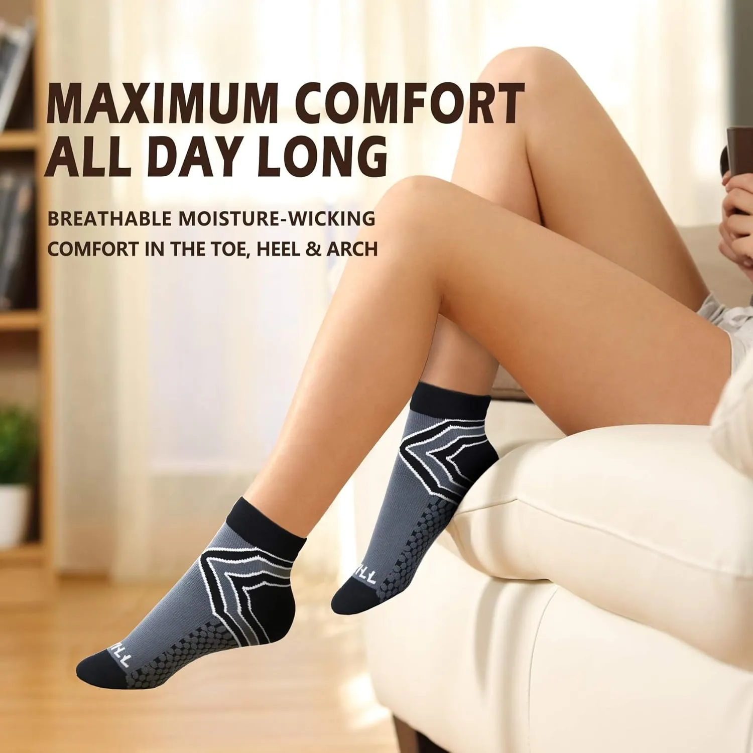 NEWZILL Ankle Compression Socks for Men & Women, Cushioned Low Cut Compression Running Socks with Ankle Support