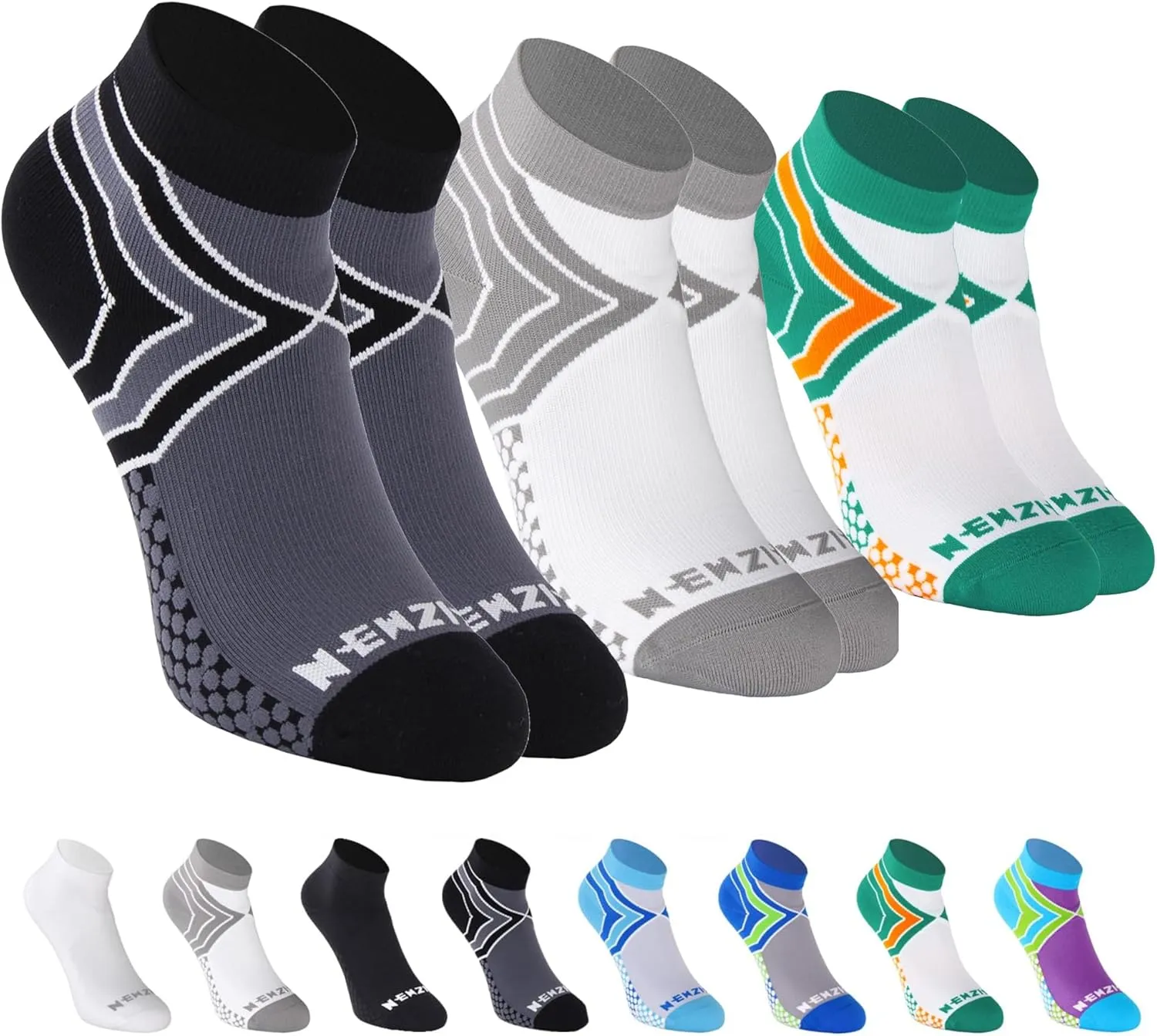 NEWZILL Ankle Compression Socks for Men & Women, Cushioned Low Cut Compression Running Socks with Ankle Support