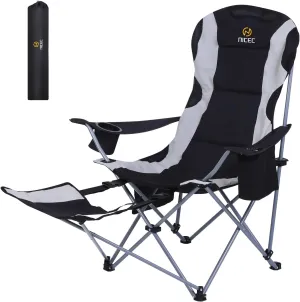 Nice C Camping Chairs, Portable Camping Chairs, Folding Camping Chair, Detachable Foot-Rest, Padded Cushion, Side-Pocket and Carry Bag (One Black)