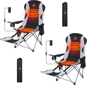 Nice C Heated Camping Chair, Heated Chairs Outdoor, Folding Chair, Detachable Foot-Rest, Beach Chair, Carry Bag, Cupholder & Side Pockets, 10000mAh Power Bank Included (2, Heated Black)