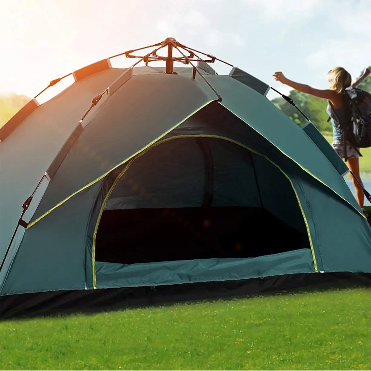 NIEH 2-4 Person Camping Tent,with Moisture-Proof pad and Hammock Waterproof & Windproof Tent for Outdoor,Hiking,Camping,Mountaineering and Travel