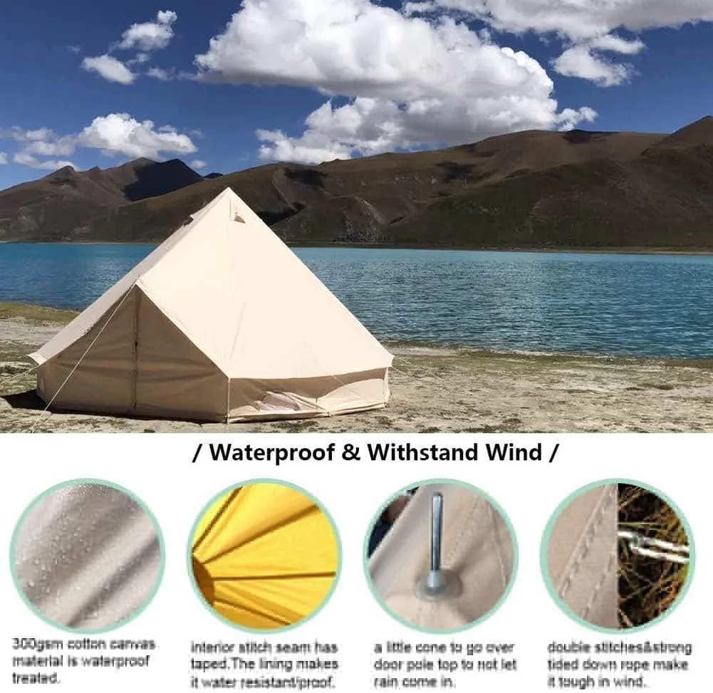 NIEH Tents for Camping 4 Season Cotton Bell Glamping Tent Outdoor Family Camping Tent with Zipped Groundsheet Mesh Door for Camping Hunting