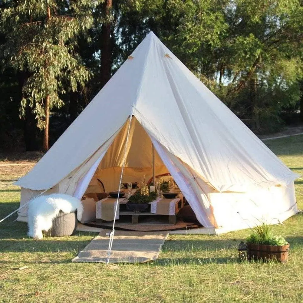 NIEH Tents for Camping 4 Season Cotton Bell Glamping Tent Outdoor Family Camping Tent with Zipped Groundsheet Mesh Door for Camping Hunting