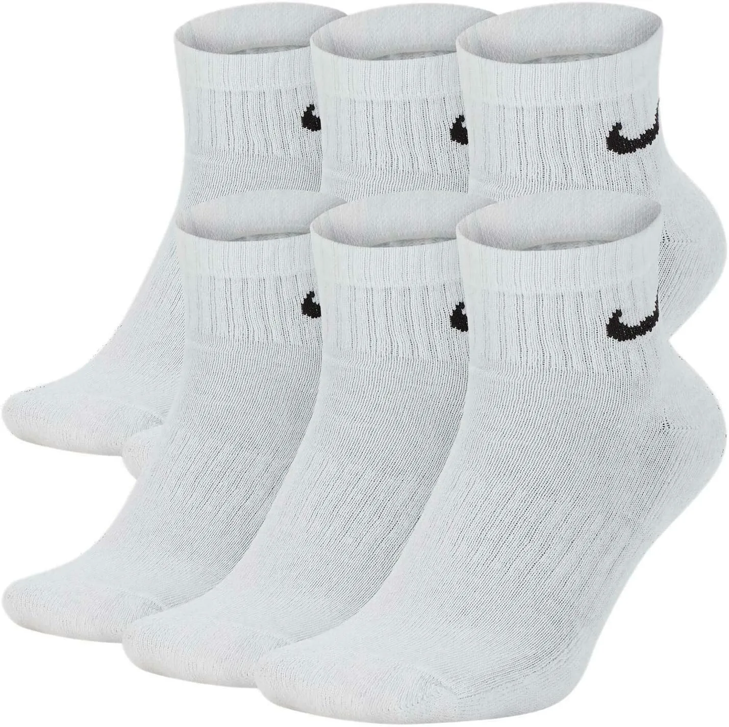 Nike Everyday Cushioned Ankle Training Socks (6 Pair) (White, Large)