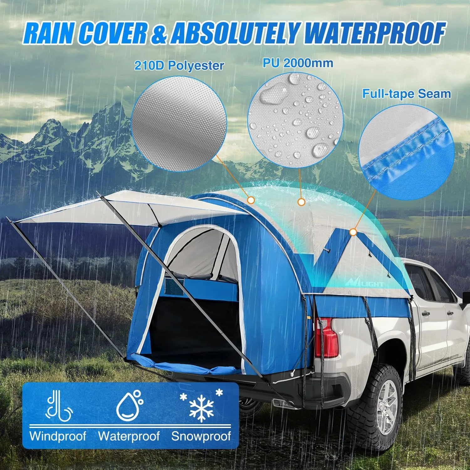 Nilight Truck Bed Tent 5.0-5.5FT Pickup Truck Tents with Removable Awning Waterproof PU2000mm Double Layer Rainfly Storage Bag 2-Person Sleeping Tailgate Bed Tents for Camping Travel Outdoor,Blue Grey