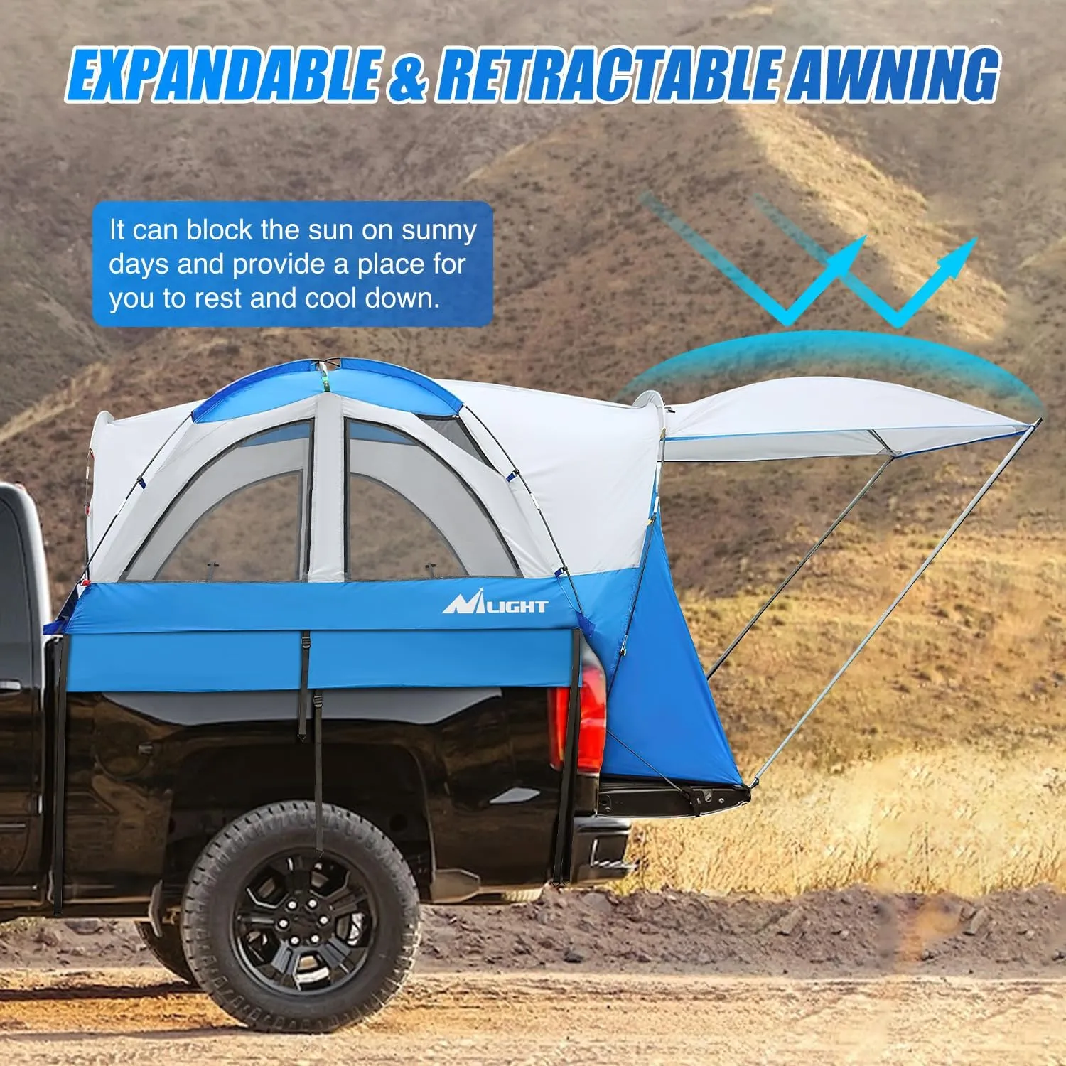 Nilight Truck Bed Tent 5.0-5.5FT Pickup Truck Tents with Removable Awning Waterproof PU2000mm Double Layer Rainfly Storage Bag 2-Person Sleeping Tailgate Bed Tents for Camping Travel Outdoor,Blue Grey