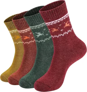 NinetoFiveLife Pack of 4 Womens Wool Socks Hiking Socks Winter Socks Thick Socks Knit Outdoor Recreation Socks for Women Soft and Comfortable Terry Socks