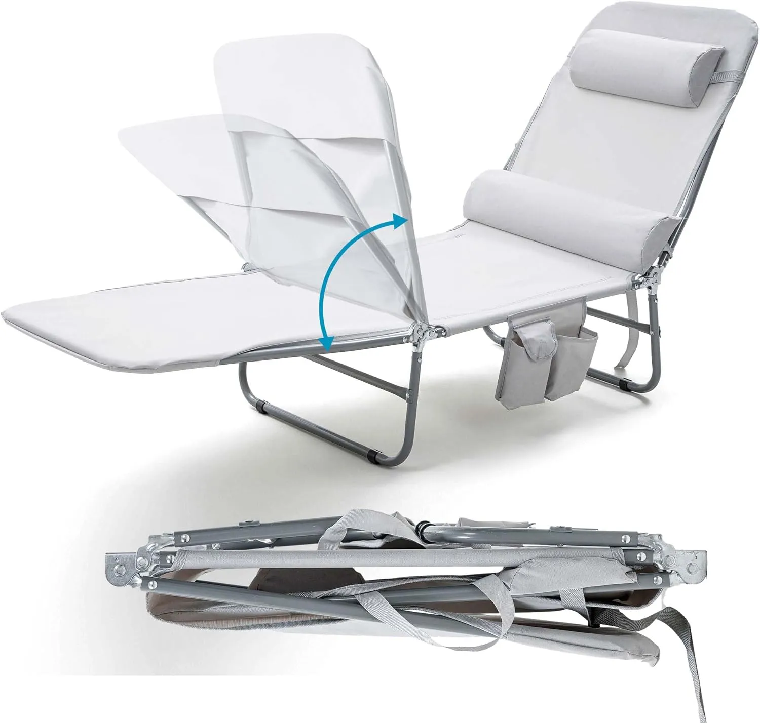 NIXSCALINO Lounge Chair | Adjustable Recliner with Foldable Leg Part | Lightweight Aluminum Frame | Ergonomic Cushioning | cot for Camp | Perfectly Suite for Beach, Outdoor Camping