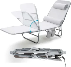 NIXSCALINO Lounge Chair | Adjustable Recliner with Foldable Leg Part | Lightweight Aluminum Frame | Ergonomic Cushioning | cot for Camp | Perfectly Suite for Beach, Outdoor Camping