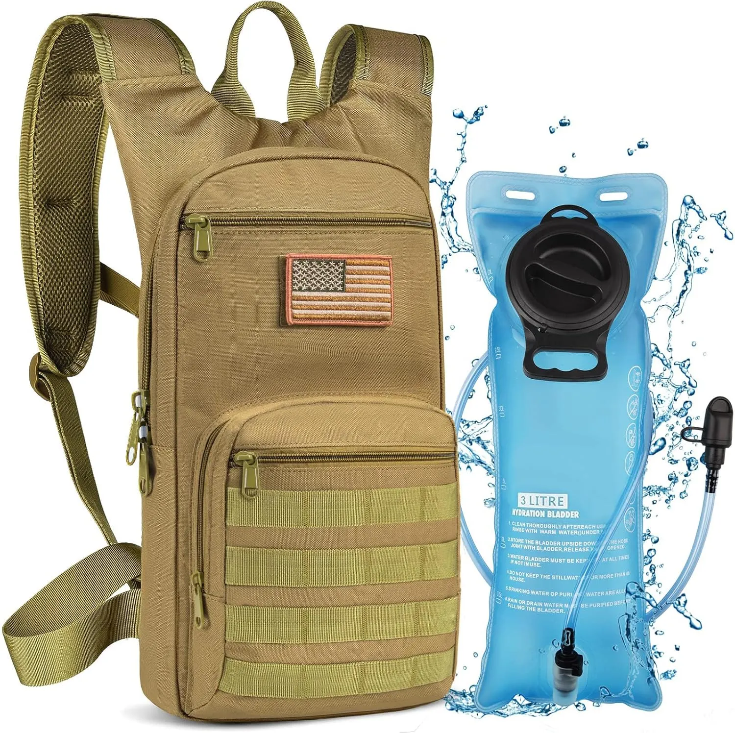 NOOLA 3L Hydration Backpack, Water Backpack with TPU Water Bladder, Tactical Hydration Pack for Men Women, Molle Water Backpack for Hiking, Biking, and Hunting