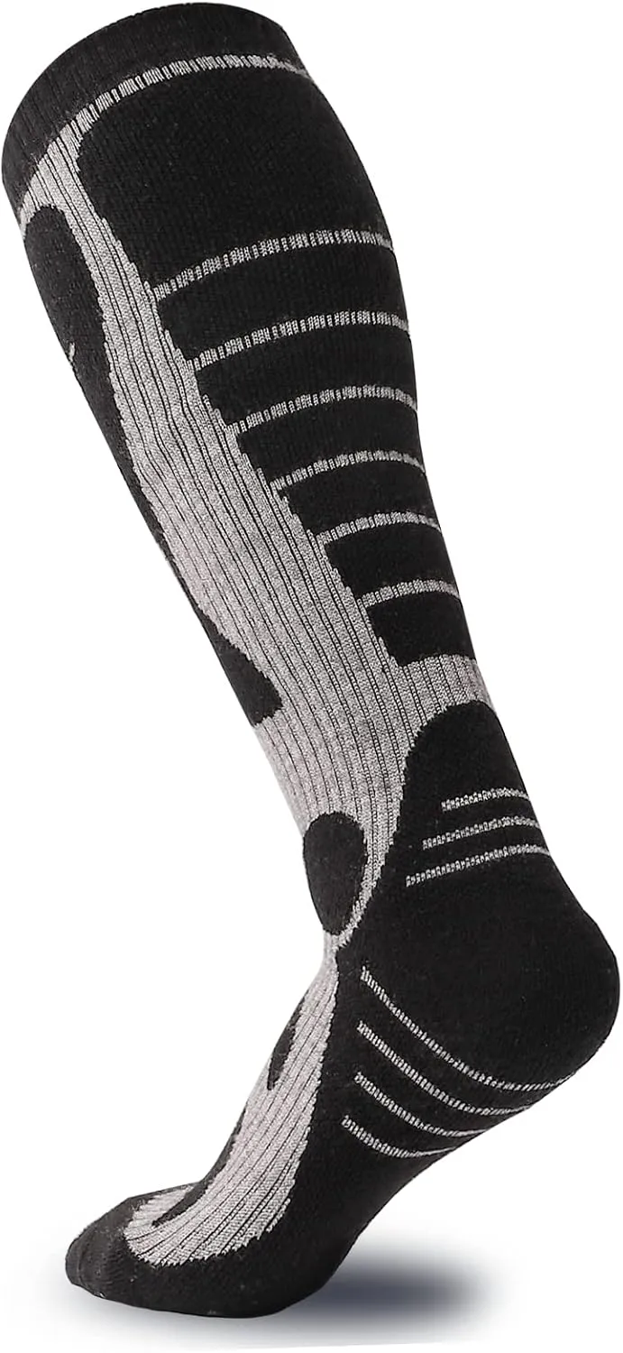 NOVAYARD Merino Wool Ski Socks 2 Pairs Mens Womens Over the Calf Thermal Socks for Snowboarding Hiking Skiing