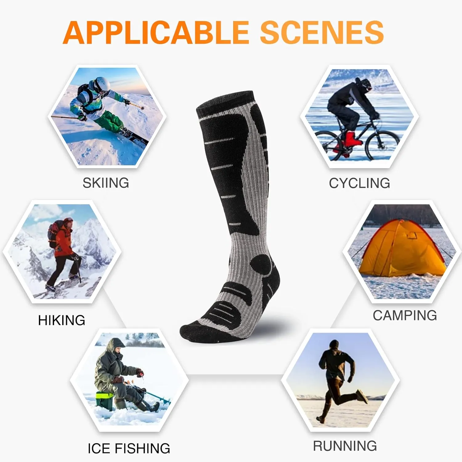 NOVAYARD Merino Wool Ski Socks 2 Pairs Mens Womens Over the Calf Thermal Socks for Snowboarding Hiking Skiing