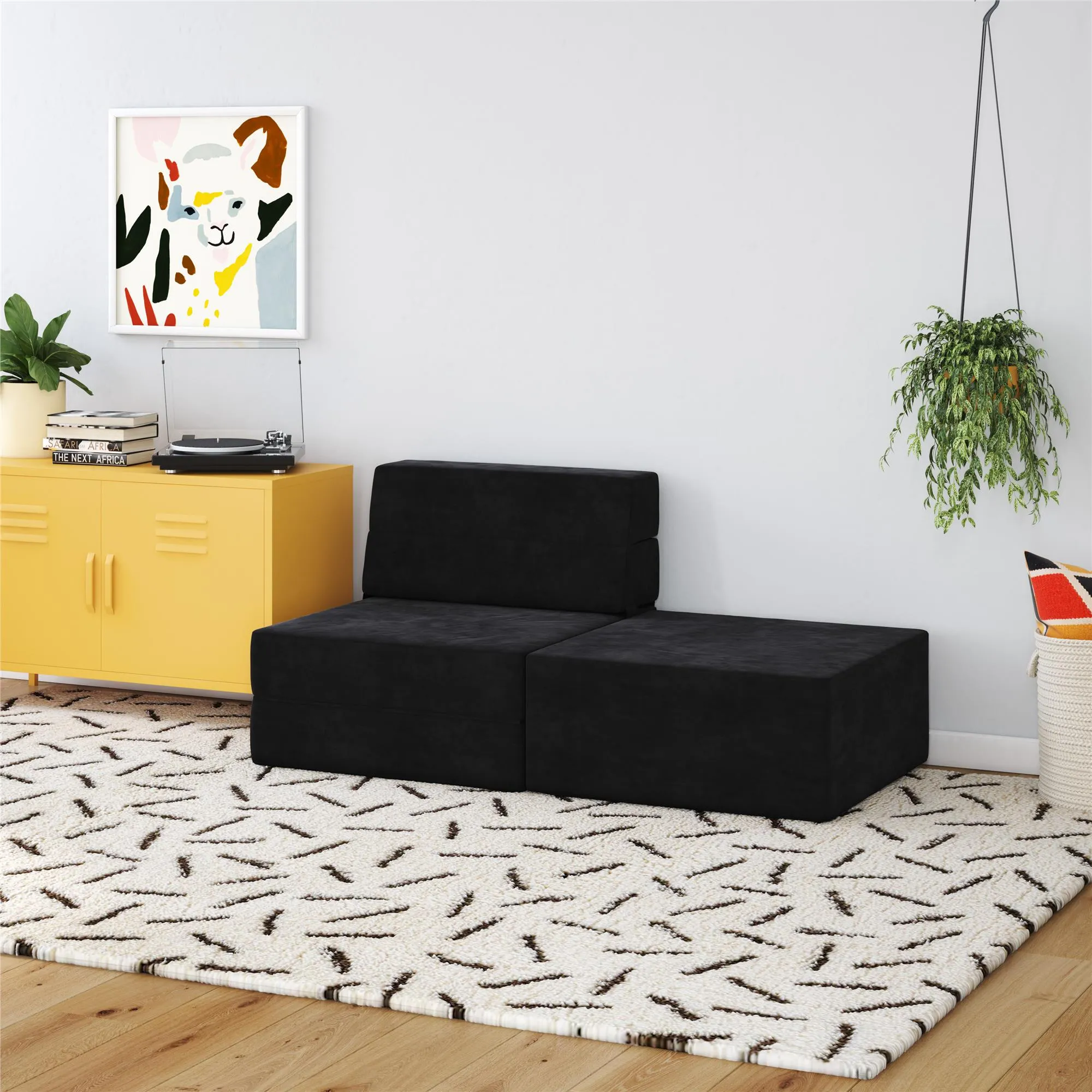 Novogratz The Flower Microfiber Modular Chair & Lounger - Black|Fauteuil modulaire et chaise longue The Flower de Novogratz en microfibre - noir
