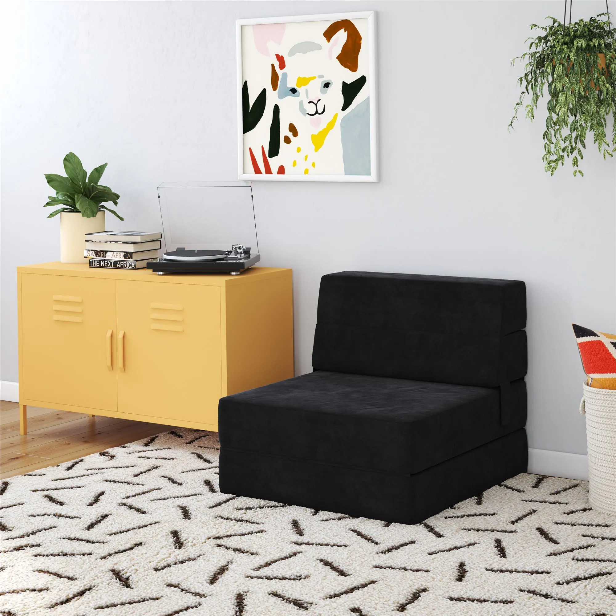 Novogratz The Flower Microfiber Modular Chair & Lounger - Black|Fauteuil modulaire et chaise longue The Flower de Novogratz en microfibre - noir