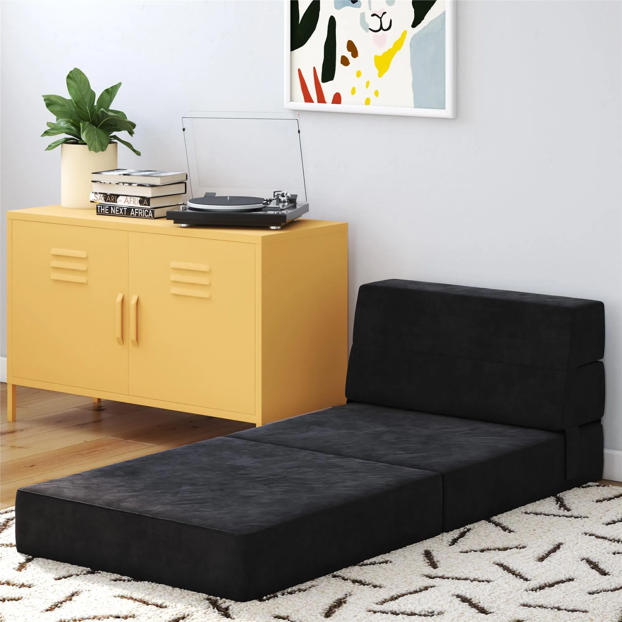 Novogratz The Flower Microfiber Modular Chair & Lounger - Black|Fauteuil modulaire et chaise longue The Flower de Novogratz en microfibre - noir