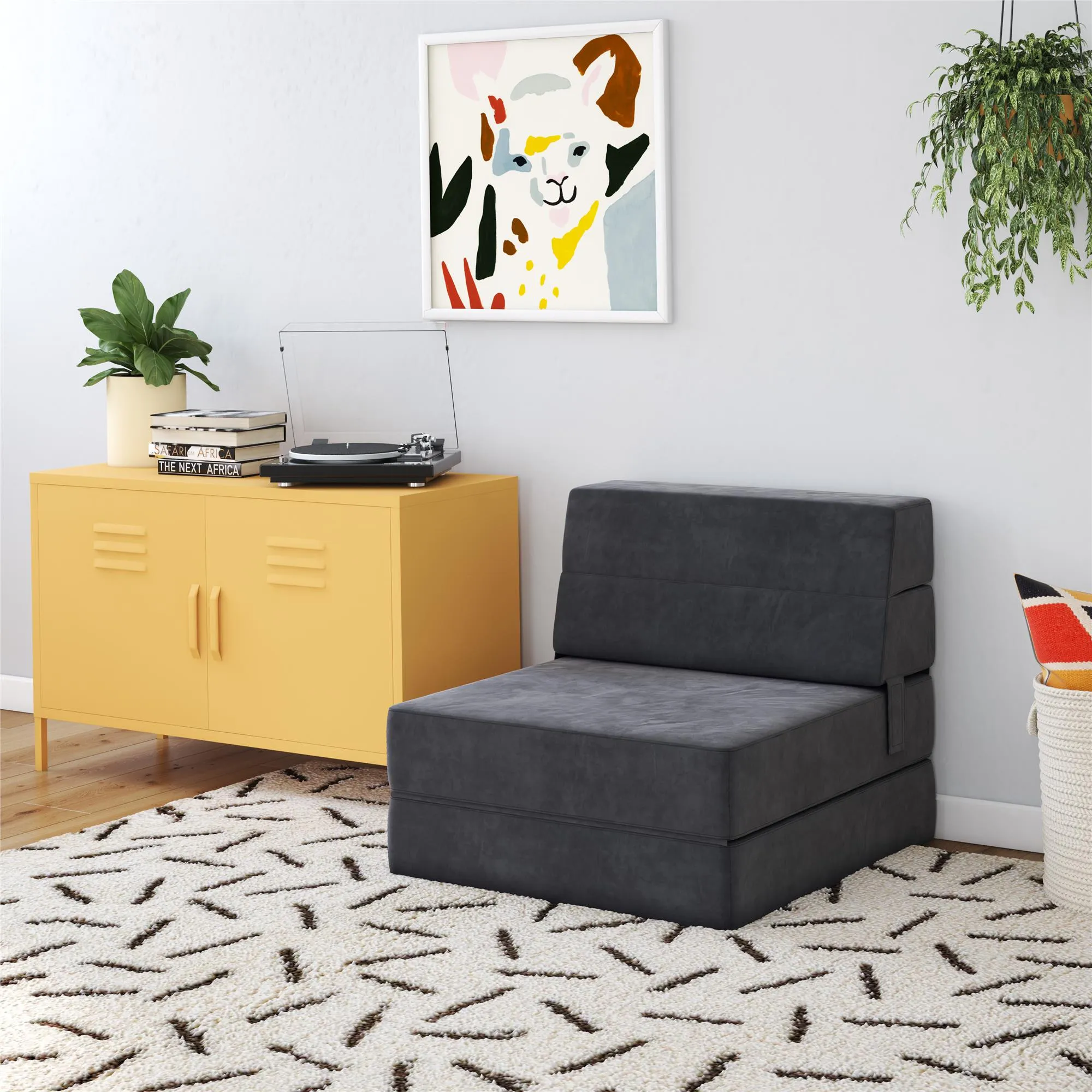 Novogratz The Flower Microfiber Modular Chair & Lounger - Grey|Fauteuil modulaire et chaise longue The Flower de Novogratz en microfibre - gris