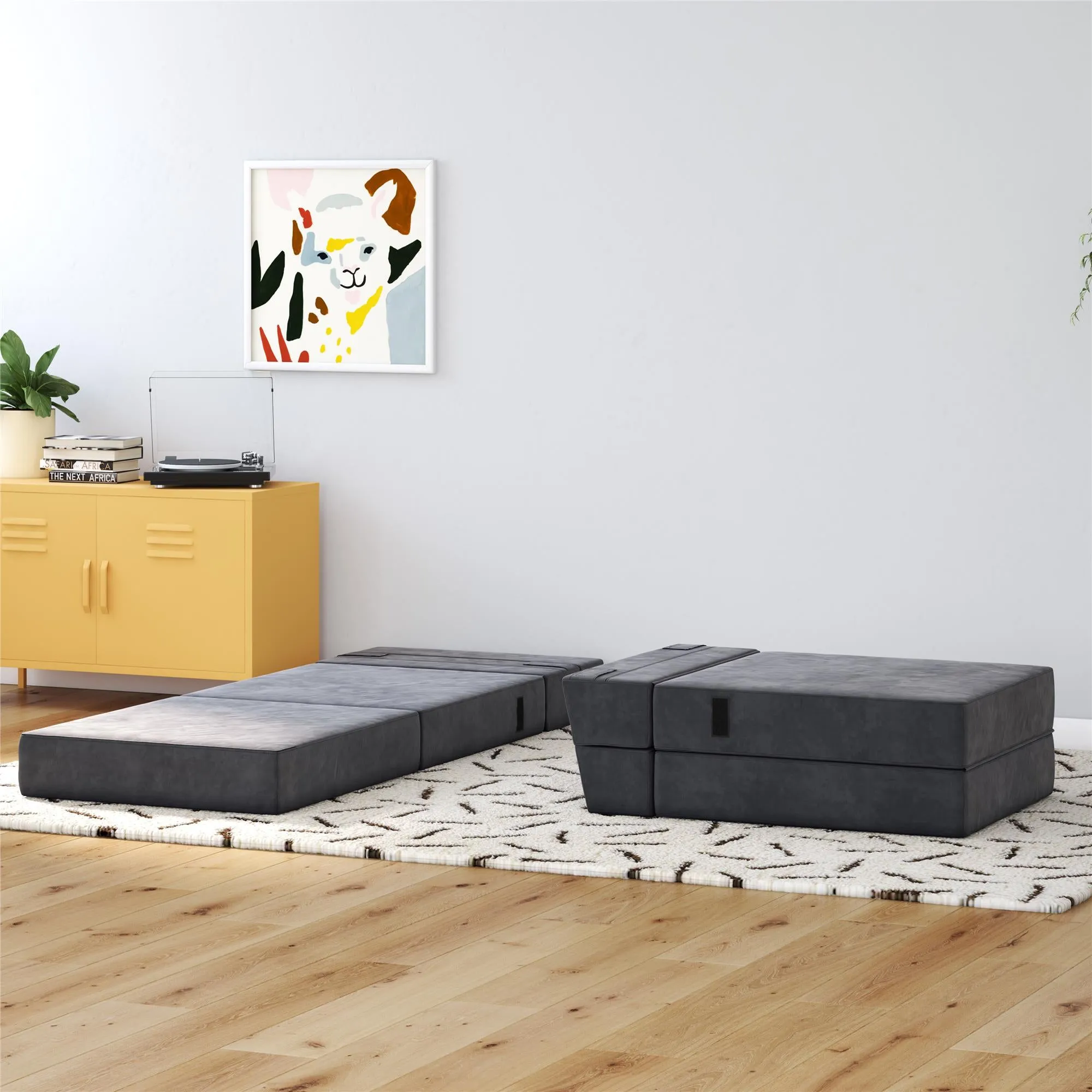 Novogratz The Flower Microfiber Modular Chair & Lounger - Grey|Fauteuil modulaire et chaise longue The Flower de Novogratz en microfibre - gris