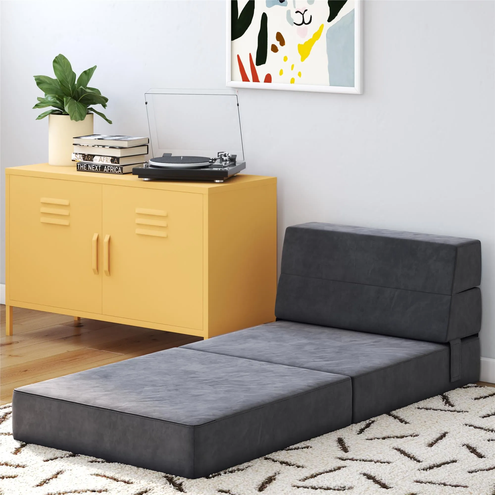 Novogratz The Flower Microfiber Modular Chair & Lounger - Grey|Fauteuil modulaire et chaise longue The Flower de Novogratz en microfibre - gris