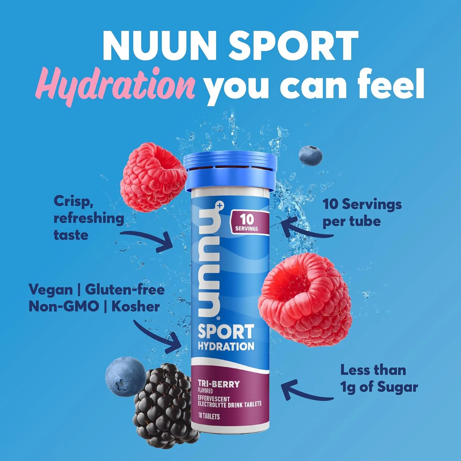 Nuun Sport Electrolyte Tablets with Magnesium, Calcium, Potassium, Chloride & Sodium, Gluten Free & Vegan, Tri-Berry, 4 Pack (40 Servings Total)