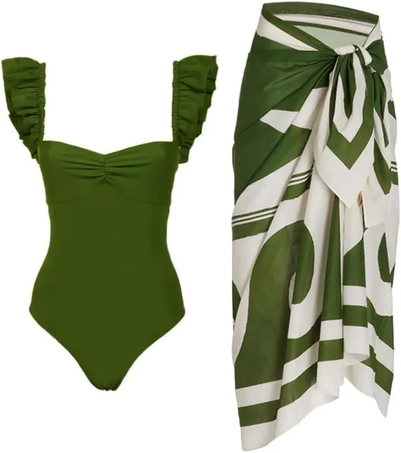 ODASDO Women's Two Piece Swimsuit with Cover Ups Wrap Skirt Beach Sarong Retro Bathing Suit Tummy Control Swimwear S-L