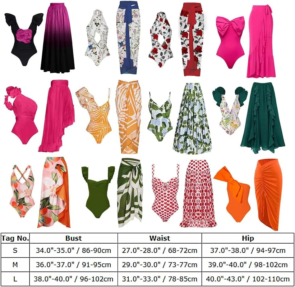 ODASDO Women's Two Piece Swimsuit with Cover Ups Wrap Skirt Beach Sarong Retro Bathing Suit Tummy Control Swimwear S-L