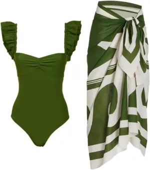 ODASDO Women's Two Piece Swimsuit with Cover Ups Wrap Skirt Beach Sarong Retro Bathing Suit Tummy Control Swimwear S-L