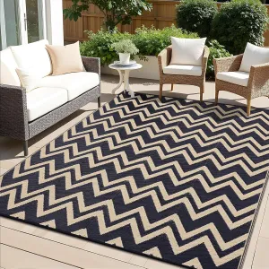 OLANLY Waterproof Outdoor Rug 6x9 ft Clearance, Reversible Outdoor Plastic Straw Rug, RV Mat, Indoor Outdoor Carpet for Patio, Camping, Balcony, Deck, Backyard, Black & Beige