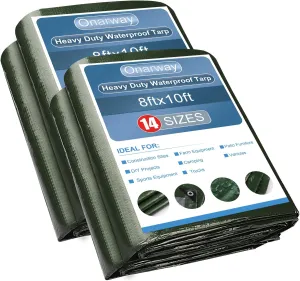 Onarway Poly Tarps Waterproof for Outdoor: Green Tarpaulin 6Mil Thicken 8x10 Ft 2Packs- Anti-UV Waterproof Tarp Cover with Grommets Multipurpose for Boat Pool Roof Camping