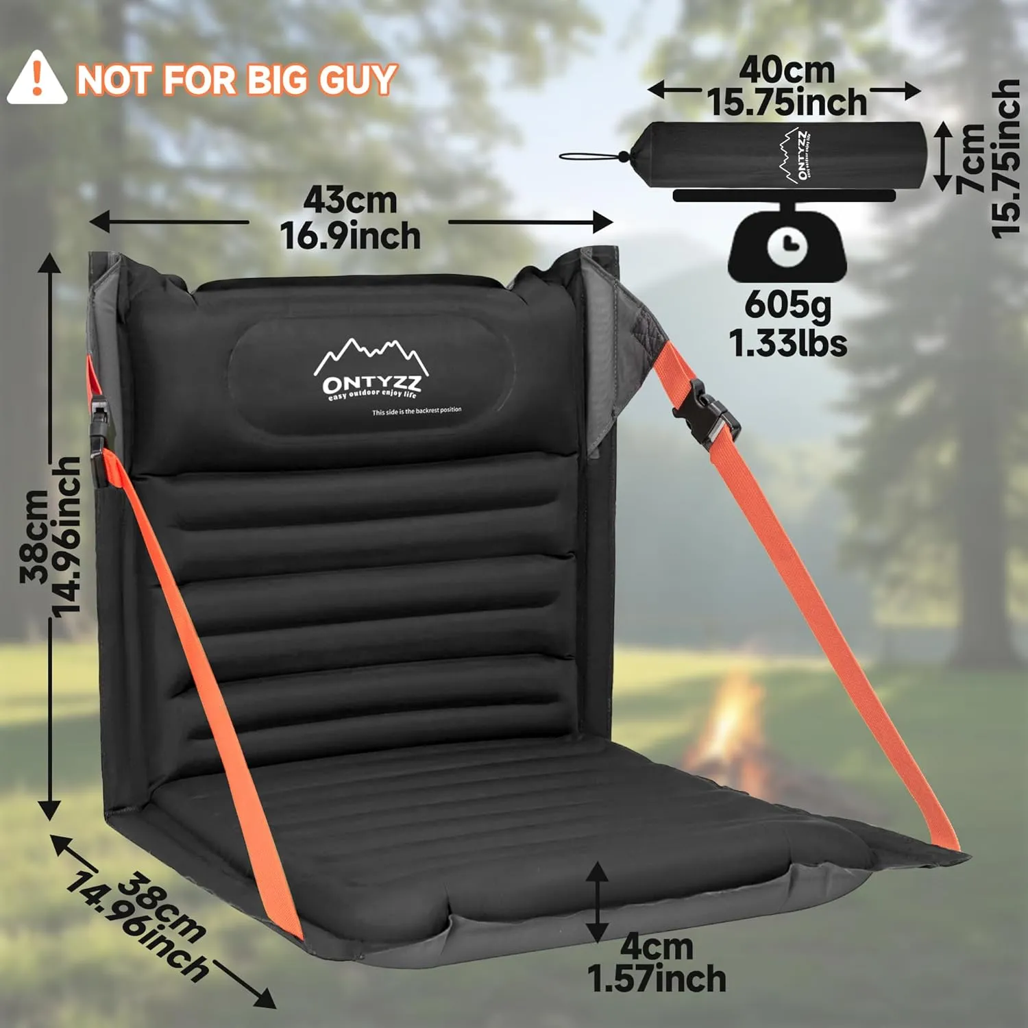 ONTYZZ Inflatable Portable Stadium Seat Waterproof Cushion with Backrest Lightweight Padded Seat Cushion for Camping