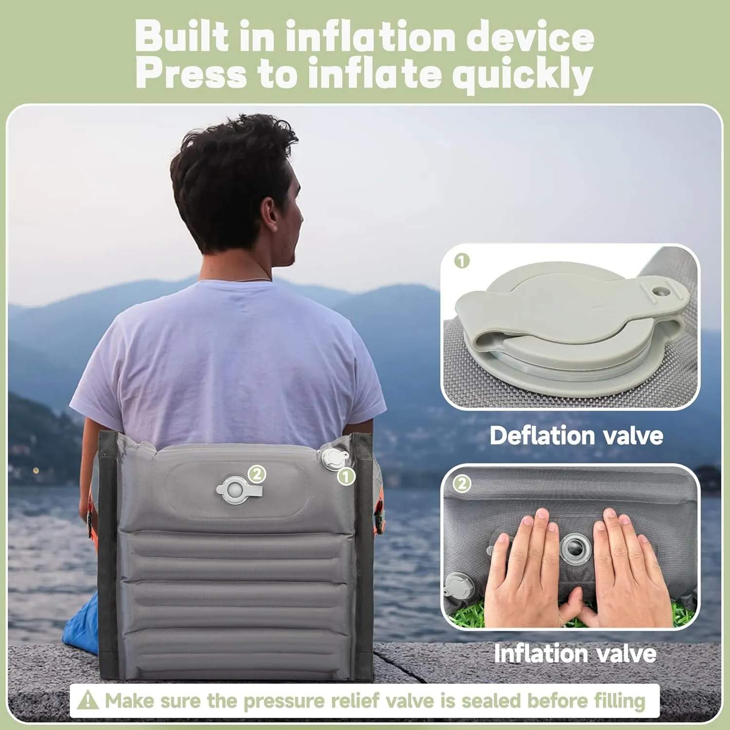 ONTYZZ Inflatable Portable Stadium Seat Waterproof Cushion with Backrest Lightweight Padded Seat Cushion for Camping