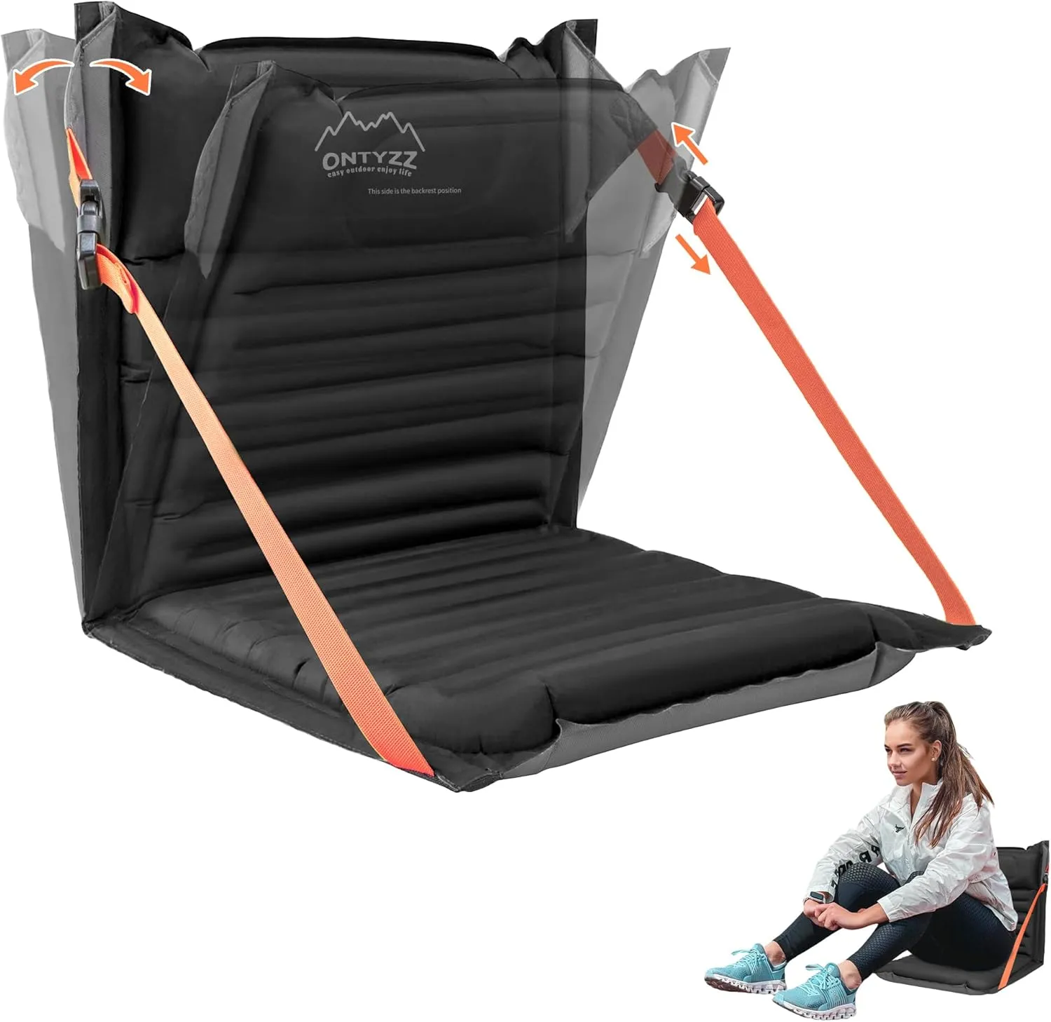 ONTYZZ Inflatable Portable Stadium Seat Waterproof Cushion with Backrest Lightweight Padded Seat Cushion for Camping