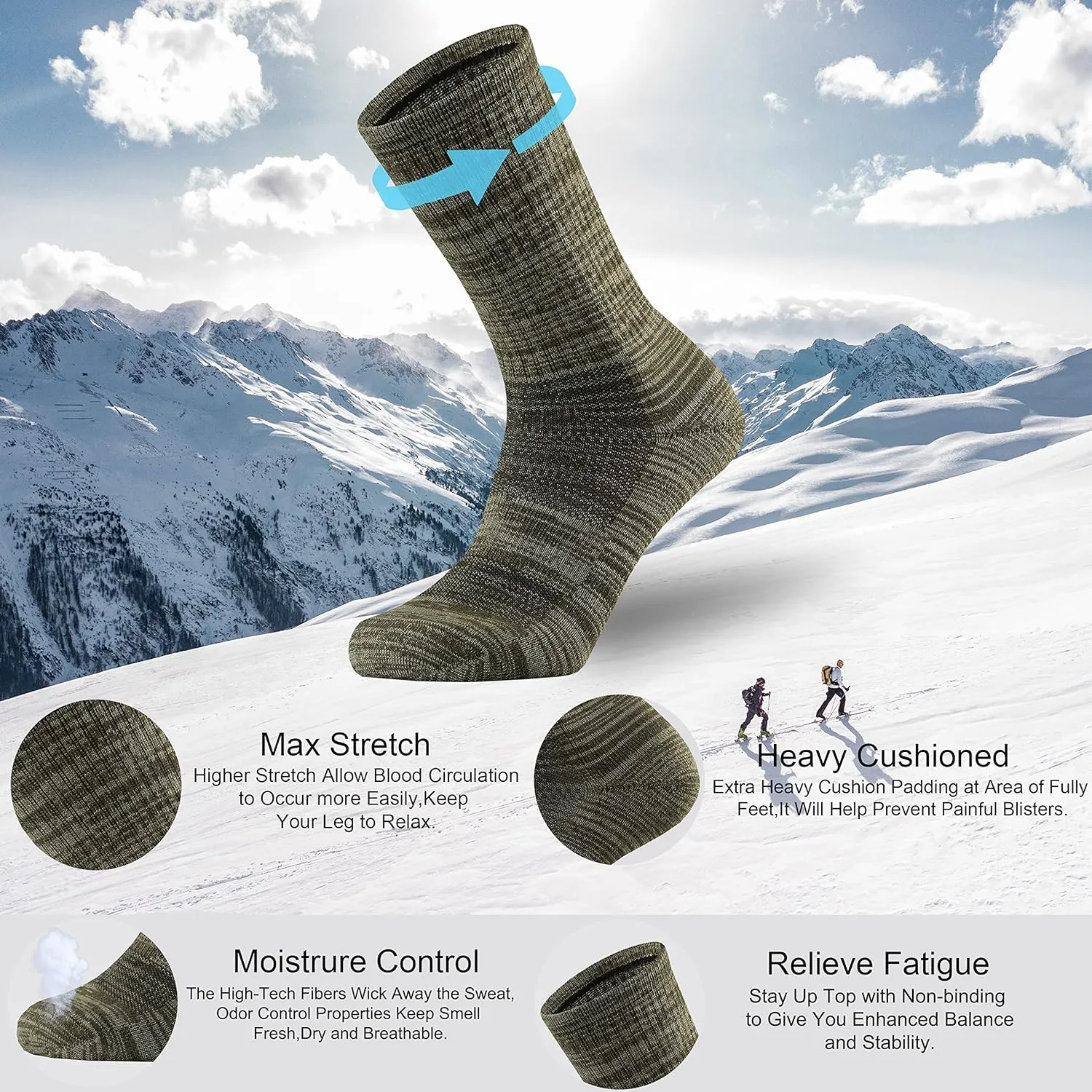 Ortis Men's Merino Wool Cushion Crew Socks with Moisture Wicking Control Light Weight Breathable for Outdoor Hiking Cycling