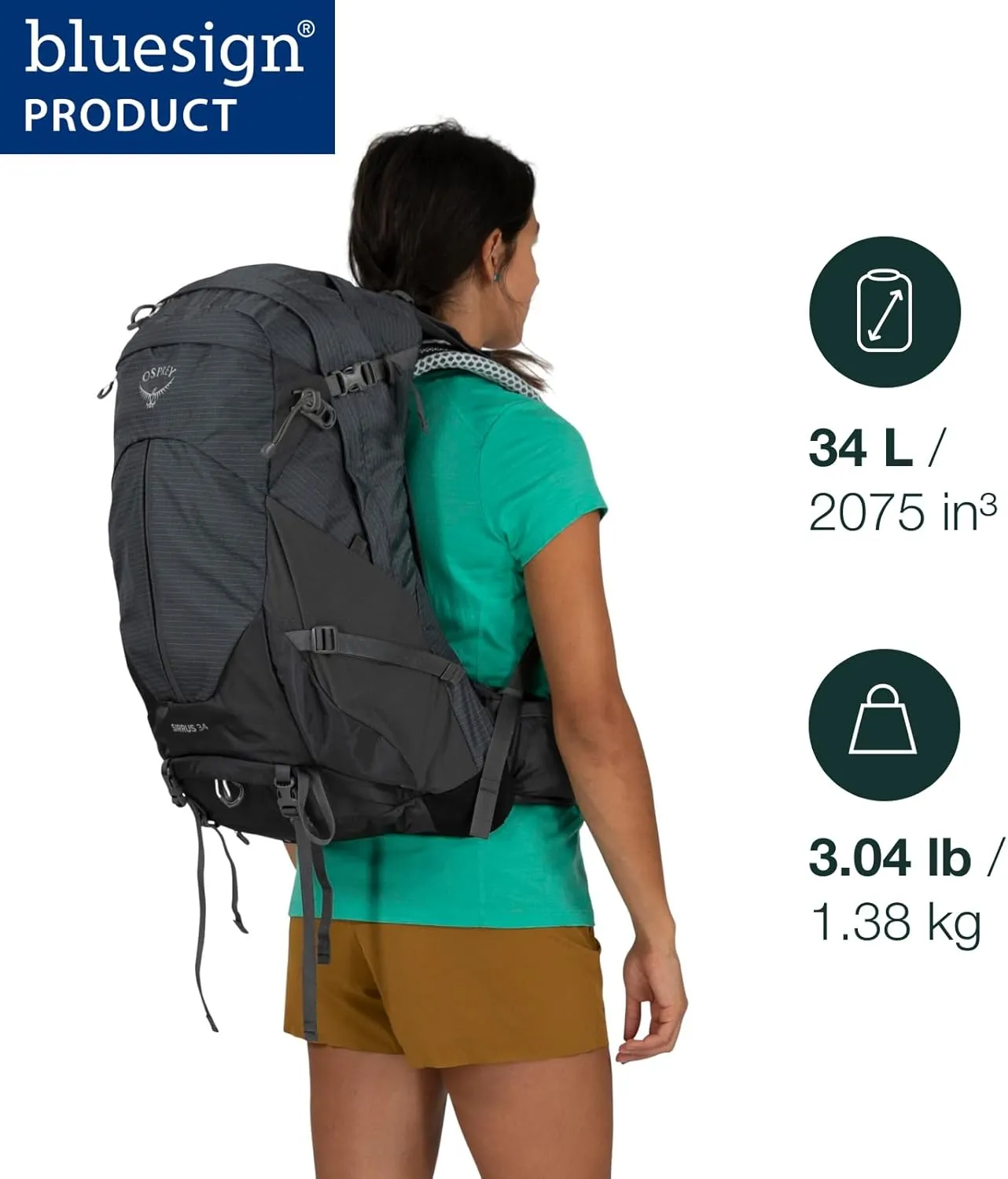 Osprey Sirrus 34L Women's Hiking Backpack, Tunnel Vision Grey