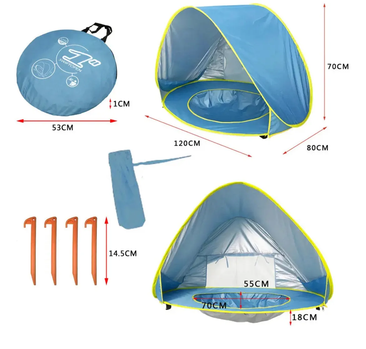 Outdoor Anti-UV UPF 50  Beach Sun Shelter With Pool Pink/Blue/Orange