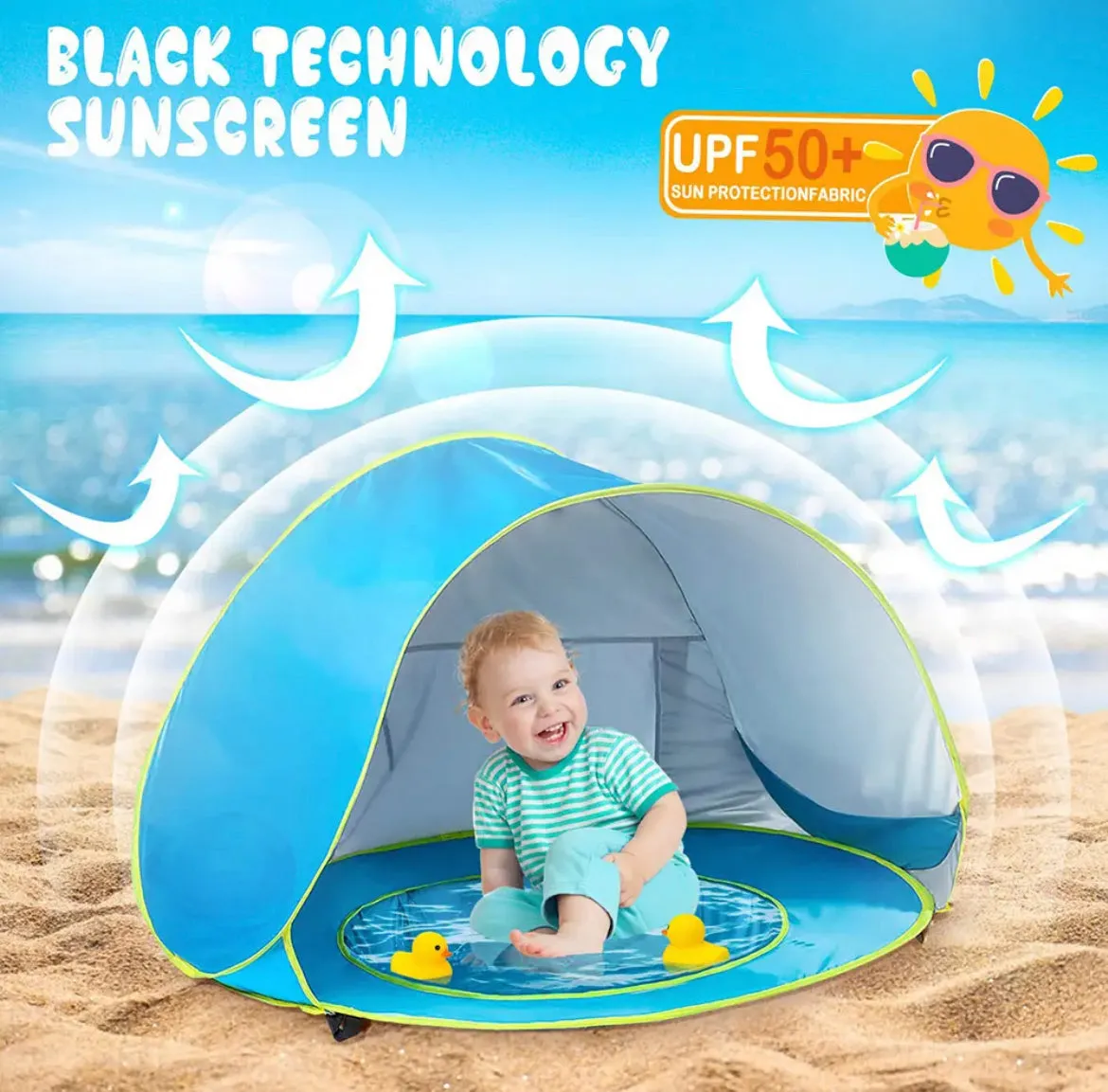 Outdoor Anti-UV UPF 50  Beach Sun Shelter With Pool Pink/Blue/Orange